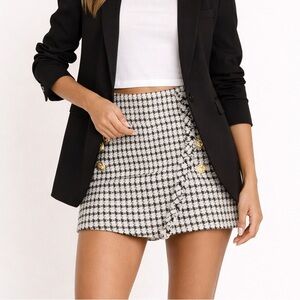 $350 Derek Lam 10 Crosby Dulcie Button White Black Houndstooth Tweed Skirt Skort